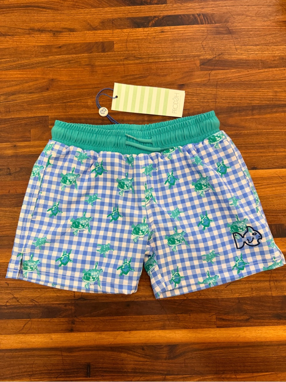 NWT - Prodoh Boogie Board Swim Trunk - Marina Gingham Turtle